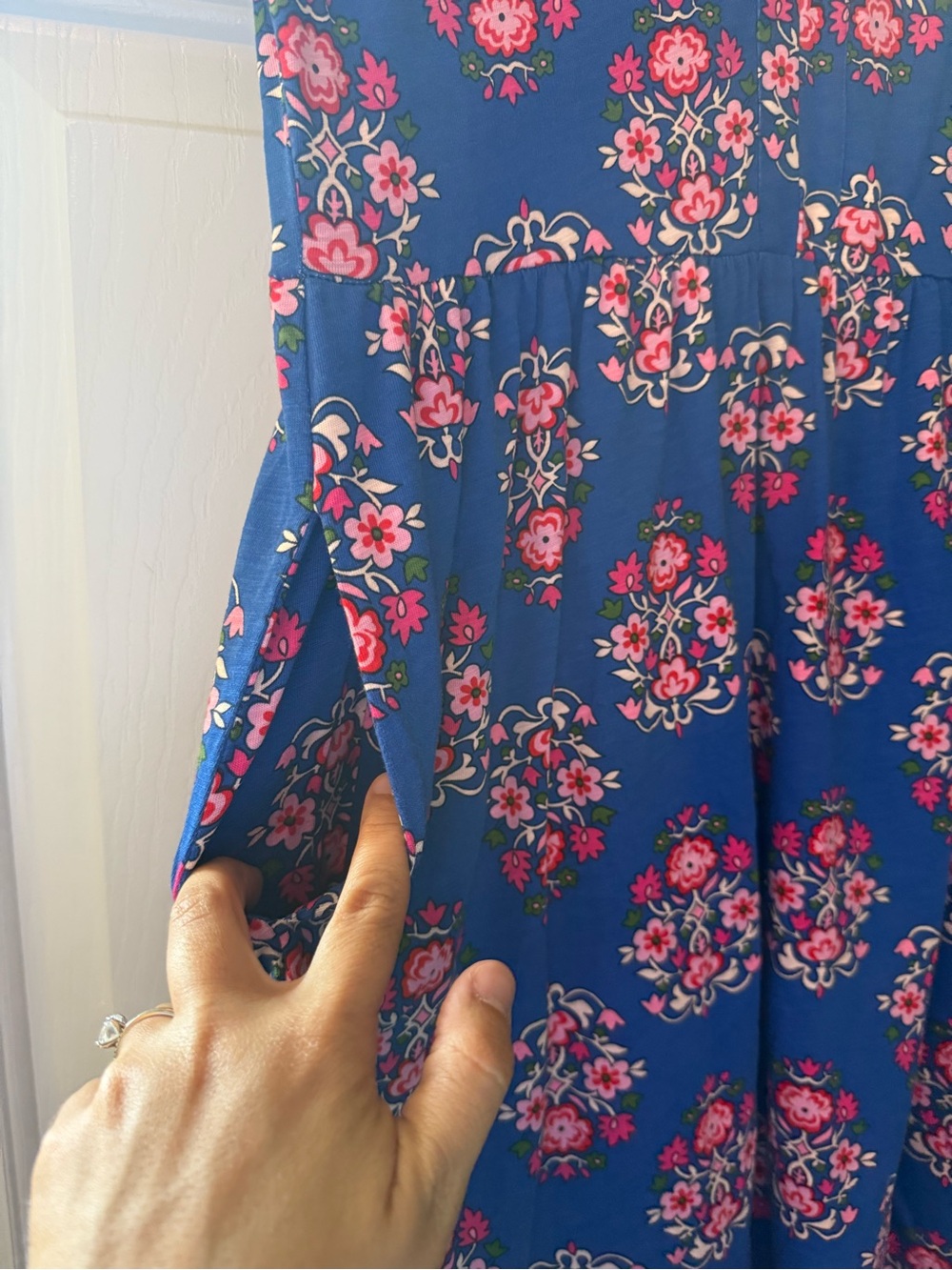 Biden Blue Dress with Pink Floral Print - Picture 2 of 6